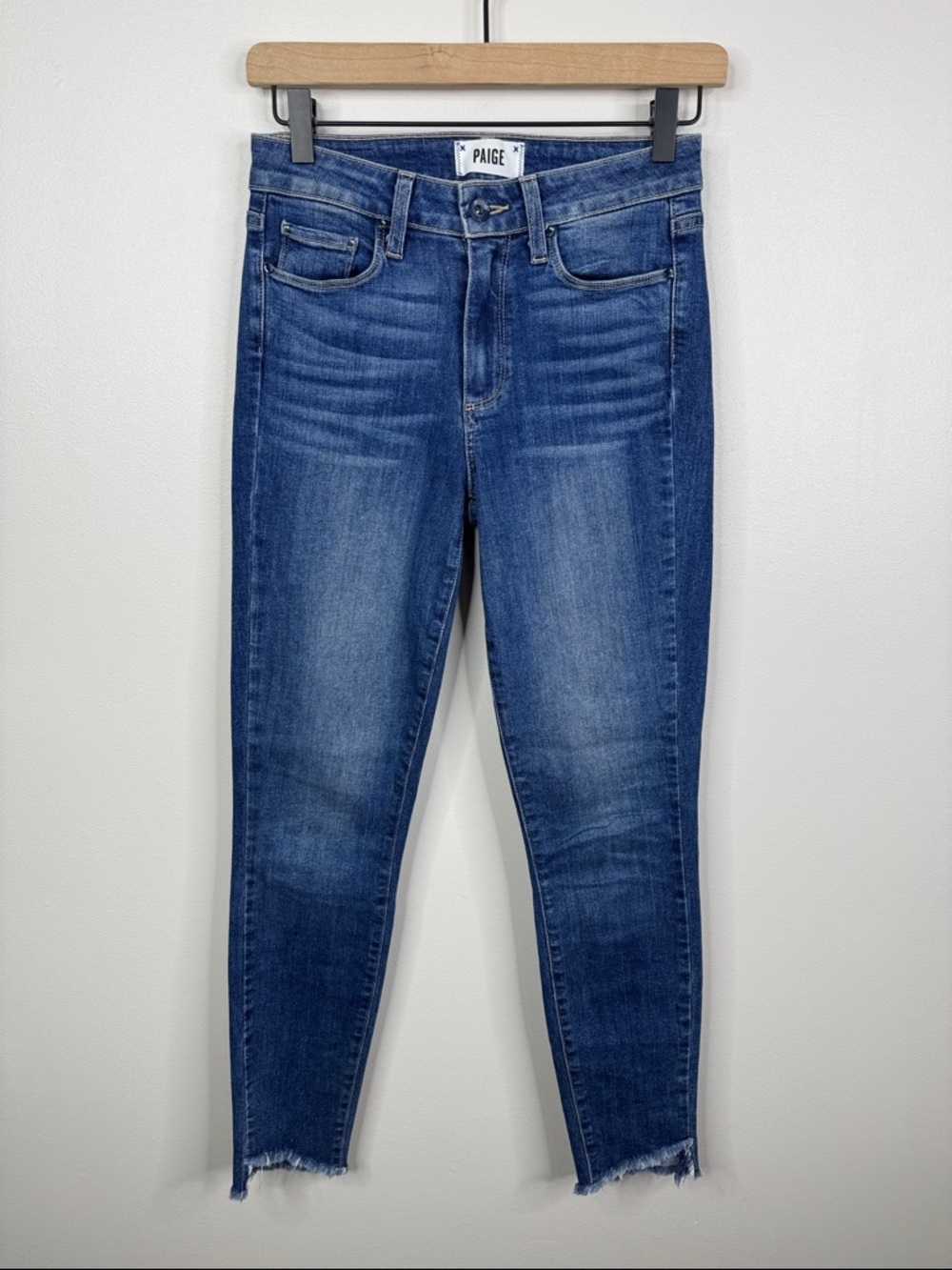 PAIGE Hoxton Ankle High Rise Ultra Skinny Jeans Raw Hem Medium Wash Blue Size 25